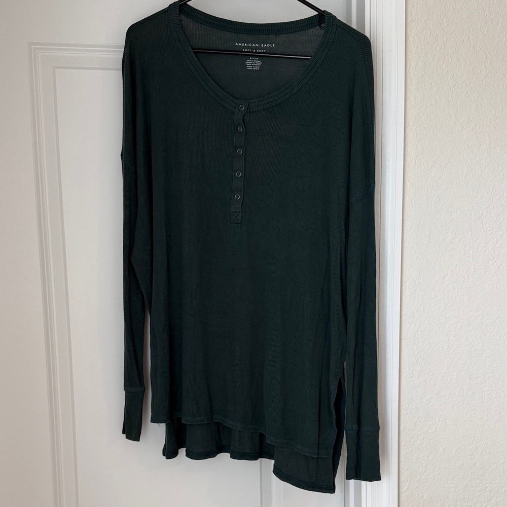 Green Long Sleeve Henley Top